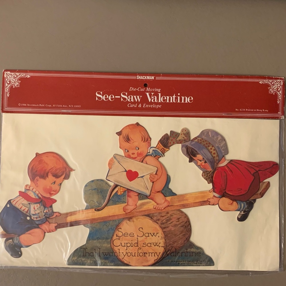 Vintage See-Saw Die-Cut Moving Valentine Card & Envelope (Shackman) - Picture 10 of 11